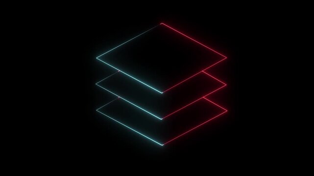 White neon animated layers icon representing stacked levels, layout structure, elements, design and digital interface. Perfect for motion graphics, app , web design, HUD screens and