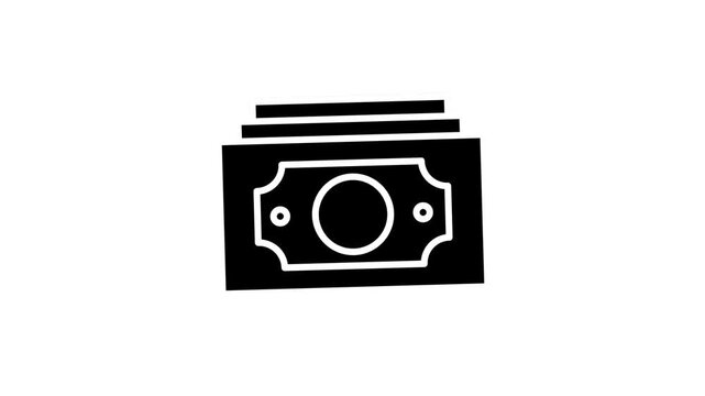 A short animation of a stack of dollar bills rotating on a white background.