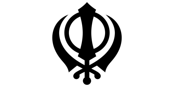 Black sikh khanda symbol featuring double edged sword chakkar and kirpans for spiritual religious identity graphic art.