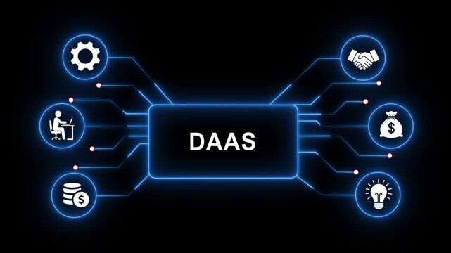 Data as a service daas concept infographic with glowing digital network connections and business for corporate technology presentations, cloud computing strategy, and modern digital transformation
