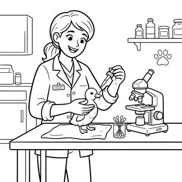 Veterinarian examining cute little duckling in veterinary clinic