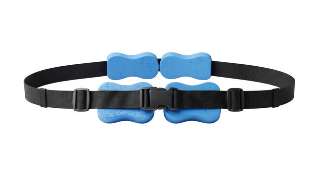 Adjustable swim belt with blue foam blocks, professional aqua fitness buoyancy tool, water aerobics training gear for swimming lessons