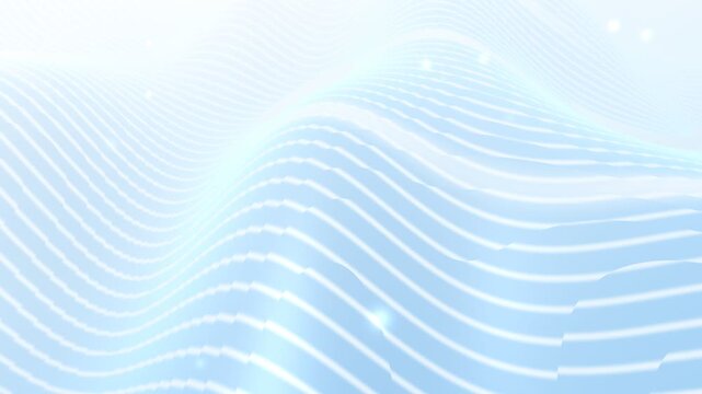 High-key blue wave contours rippling across bright white void with ethereal lighting for wellness marketing
