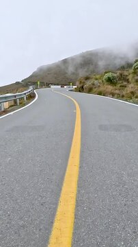 Nevado del Ruiz Scenic Mountain Highway through the Colombian Andes near Manizales. Vehicle POV. Vertical Video.
