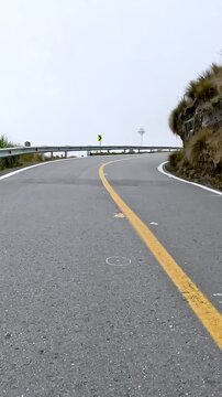 Nevado del Ruiz Mountain Road on the Route between Manizales and Murillo, Colombia. Driving POV. Vertical Video.