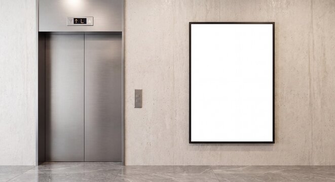 Blank vertical poster frame on modern concrete wall