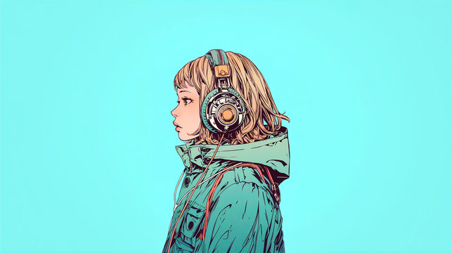 ヘッドホンをしたエモい女の子の横顔　no.1