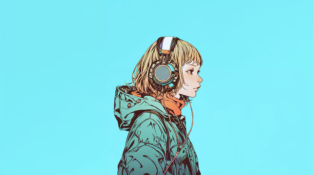 ヘッドホンをしたエモい女の子の横顔　no.1
