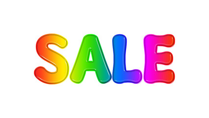 Vibrant rainbow sale sign with 3D bubble letters, colorful discount typography for retail marketing, playful glossy sale text on white background © Aftab Ahmed