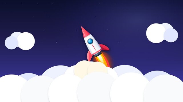 3D Startup Rocket Launch Cloud Blast Business Growth Icon 4K