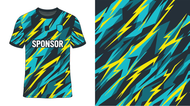 Jersey Pattern with Bold Lightning Design in Blue Yellow and Black