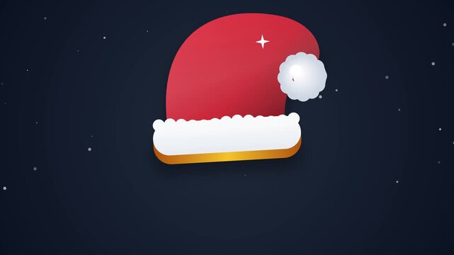 Santa Hat Floating with Subtle Bounce Animation on a Dark Blue Background with Snow