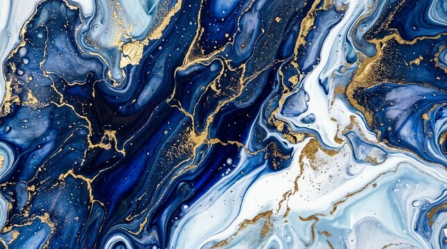 Blue Liquid Marble Background with Gold Glitter