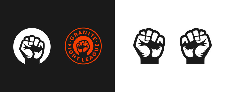 Vector logo design of a clenched fist, hand-grip icon, strong, fighter, fitness, business, silhouette, man, background, black, anger, energy, art, poster, force, rebel, rebellion, empowerment