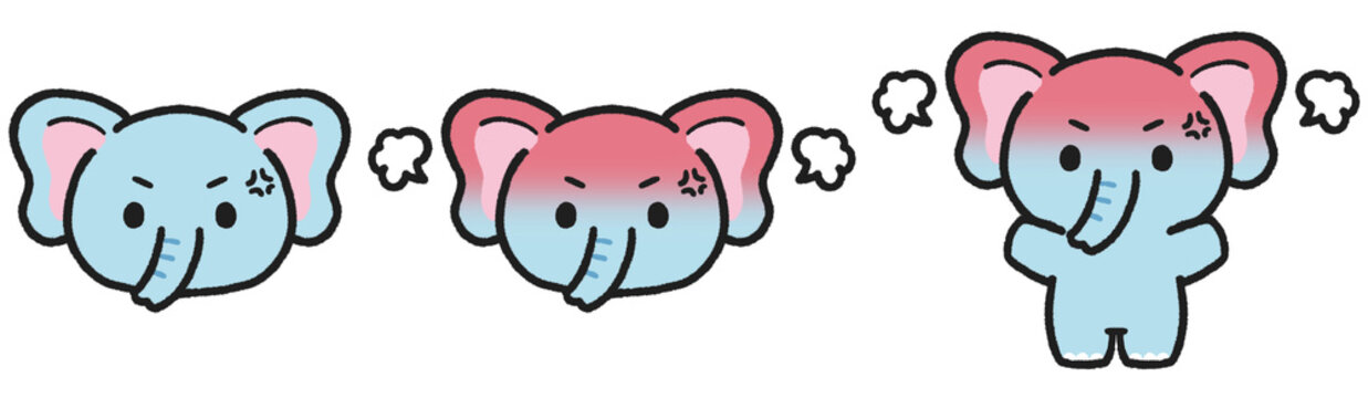 怒っているゾウのイラストセット