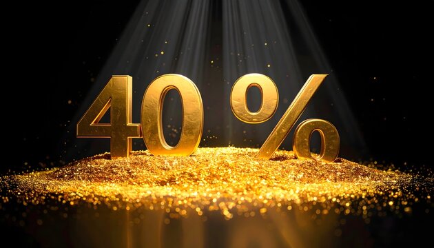 40 Percent Discount Sale with Golden 3D Typography, Sparkling Effects and Dark Luxury Background