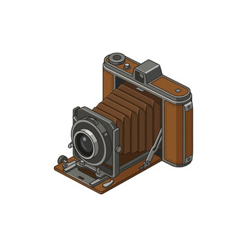 Vintage Folding Camera Logo, Classic Bellows Film Camera with Leather Details, Retro Photography Equipment Emblem and Antique Photography Vector Illustration