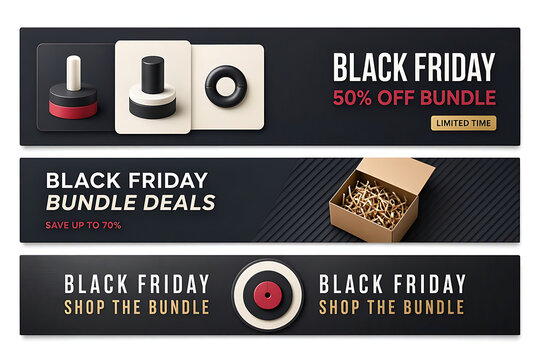 Black friday sale banner set with promotional discount offers and