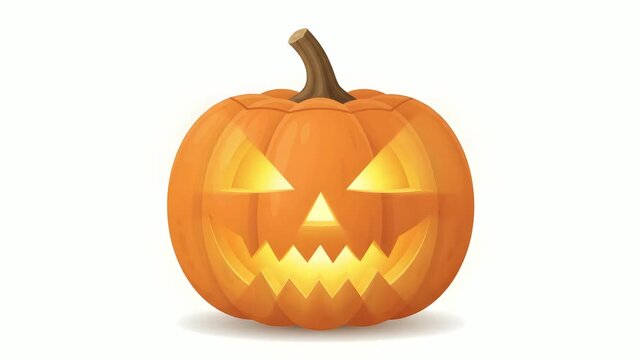 Carved pumpkin with glowing face isolated on white background 4k video resolution