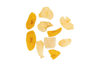 Mixed plantain and potato chip pieces isolated on transparent PNG © Jair Fonseca