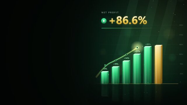 Premium Green and Gold Profit Bar Chart with Rising Trend Line
