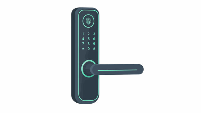 Clean flat vector illustration of single smart biometric door handle lock with fingerprint sensor