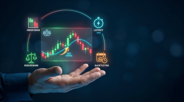 Futuristic stock market trading interface HUD, financial data analytics and order book hologram, online investment and trading technology concept