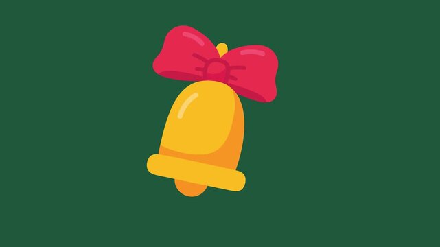 Joyful golden school bell with a bright red bow against a solid green backdrop design