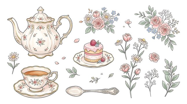 still life with tea and flowers