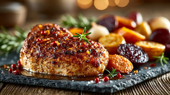 Grilled Chicken Heart Dish Served With Roasted Vegetables on a