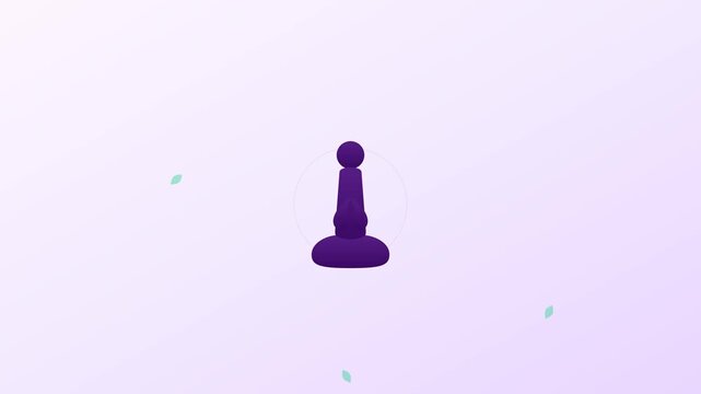 Minimalist purple meditation figure floating peacefully in calm serene digital motion graphics video clip background