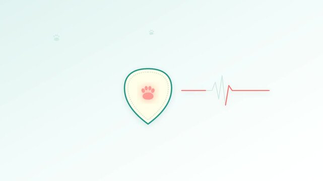 Veterinary medicine heartbeat monitor graphic motion background featuring paw print location pin icon animation for pet care video footage