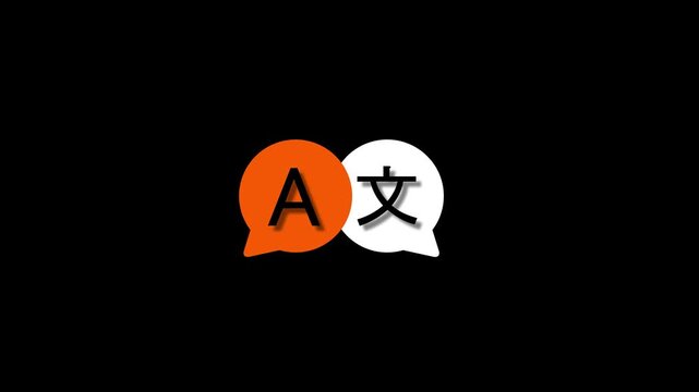 Language translation icon with two overlapping speech bubbles, representing multilingual communication and global translation services.