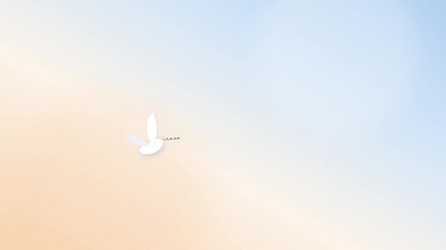 Minimalist white paper bird flying gracefully across bright pastel blue and orange gradient background motion footage