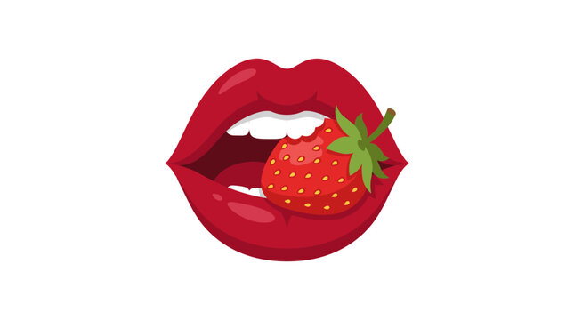 Flat design vector illustration of vibrant red female lips with a smiling expression, isolated on a white background, representing beauty, cosmetics, fashion, and sensuality.