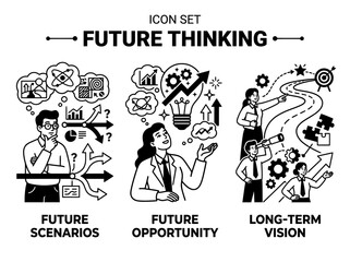 Obraz premium Future Thinking Black and White Vector Illustrations Icon Set