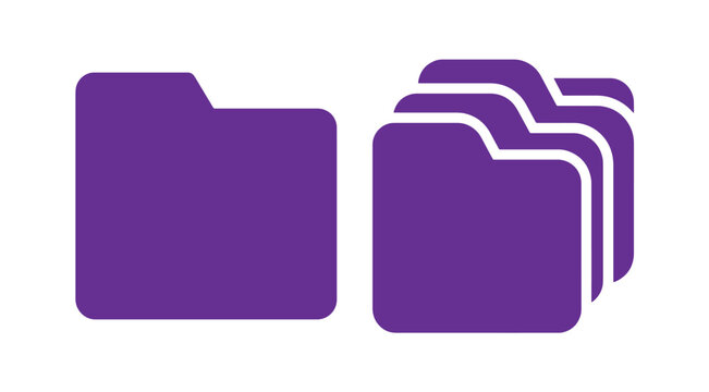 Purple folder icons showing single directory and multiple stacked folders with folder icon file folder document folder data storage computer directory office icon set graphic element