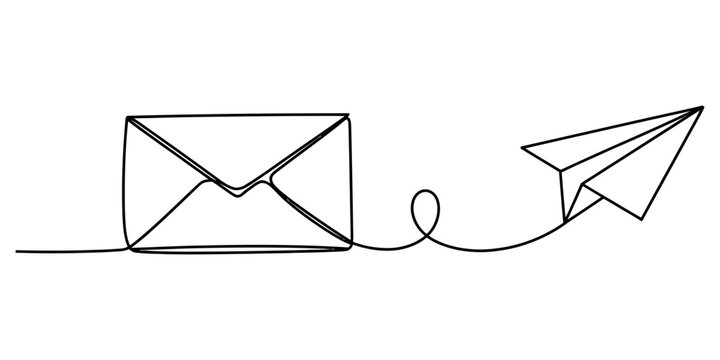 Continuous single line drawing of an envelope and a paper plane Vector, illustration