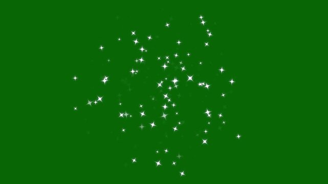 White glowing stars sparkle, twinkle magic dust animation, luxury golden glitter sparkles trail, blinking retro vector stars and dots, twinkling starry night sky on a green screen background 4k