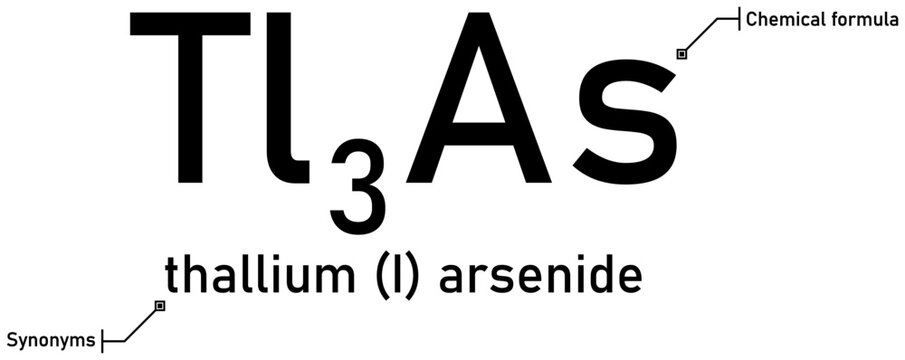 Thallium (I) arsenide chemical formula with callout titles