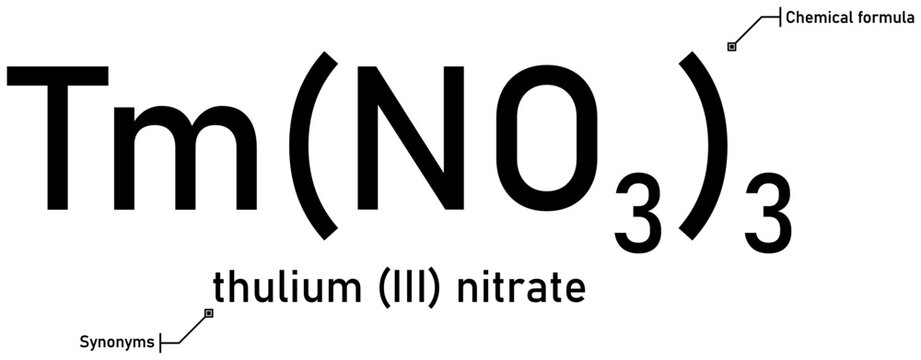 Thulium (III) nitrate chemical formula with callout titles