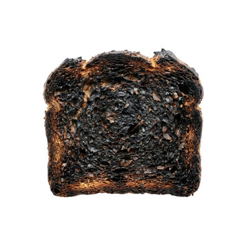 Food Photography: Photo-realistic Burnt Toast Slice Isolated on Black for Cooking and Breakfast Concepts