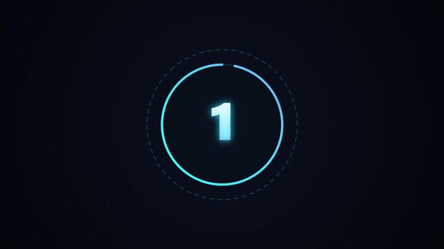 5 to 0 Neon Circular Countdown Timer with Glowing Progress Ring on Dark Background, Futuristic HUD Display, Digital Clock, Cyberpunk Interface, Time Counter and Technology