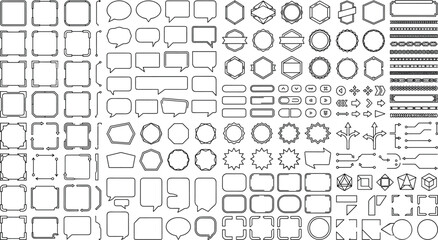 Obraz premium Outline UI Frames, Speech Bubbles, Badge Labels and Interface Elements Vector Collection Set