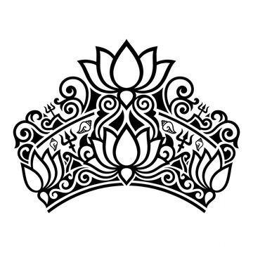 Ornamental Lotus Crown With Floral Motif, Tribal Tattoo Style, Decorative Black Vector Design