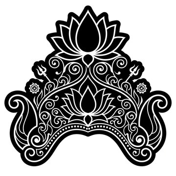 Ornamental Lotus Headpiece Design Tattoo-Style Mandala Decorative Floral Crown Vector Art