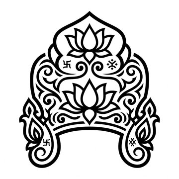 Thai Lotus Headdress Ornament With Traditional Floral Motifs and Decorative Outline Design