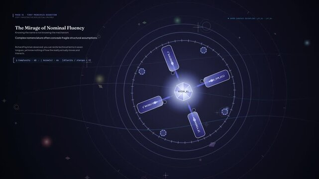 Educational animation explaining the Feynman technique for deep learning featuring abstract futuristic UI graphics conceptual diagrams and visual metaphors for true understanding