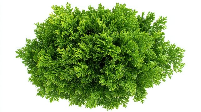 Top view of thuja tree foliage, isolated on white background
