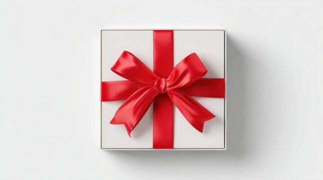 Top view of white box mockup with red bows on a transparent background